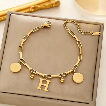 Initial Disc Link Bracelet