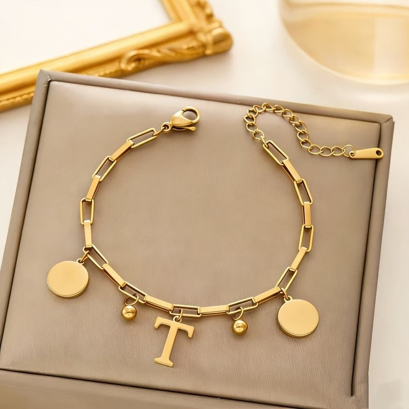 Initial Disc Link Bracelet