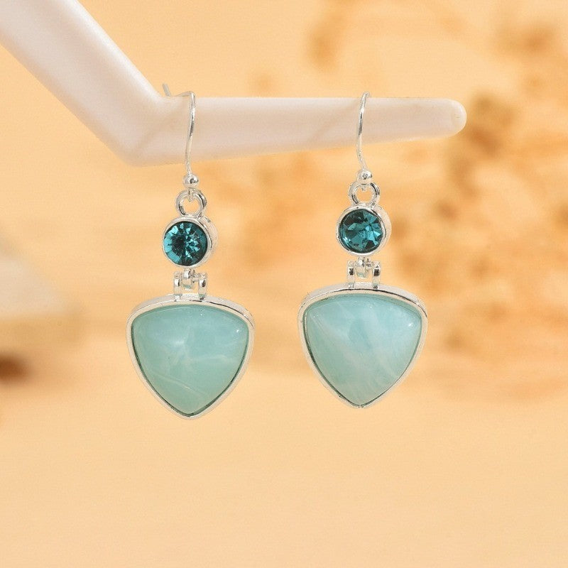Blue Triangle Drop Earrings