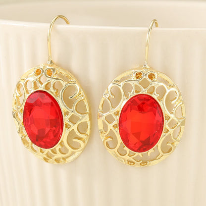Oval Red Filigree Earrings