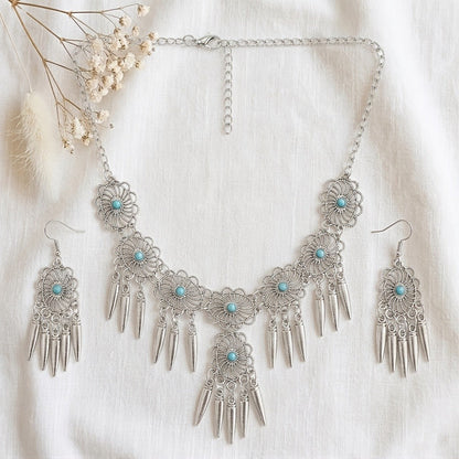 Turquoise Filigree Tassel Jewelry Set