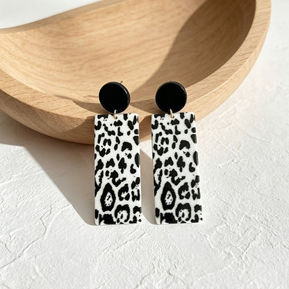 Black Circle Leopard Rectangle Drop Earrings