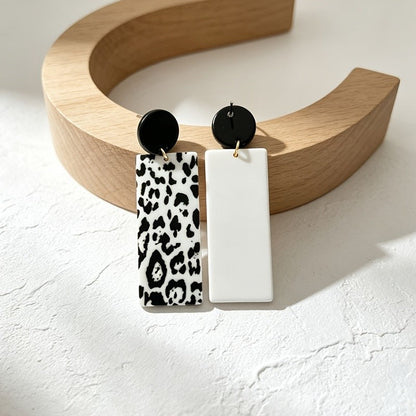 Black Circle Leopard Rectangle Drop Earrings