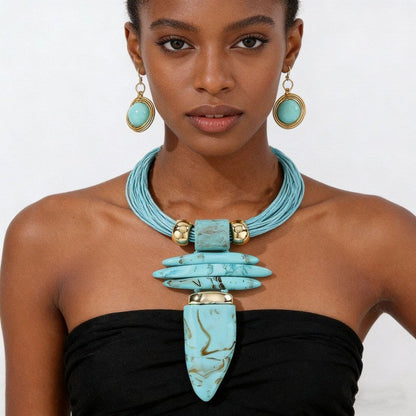 Turquoise Horn Pendant Set