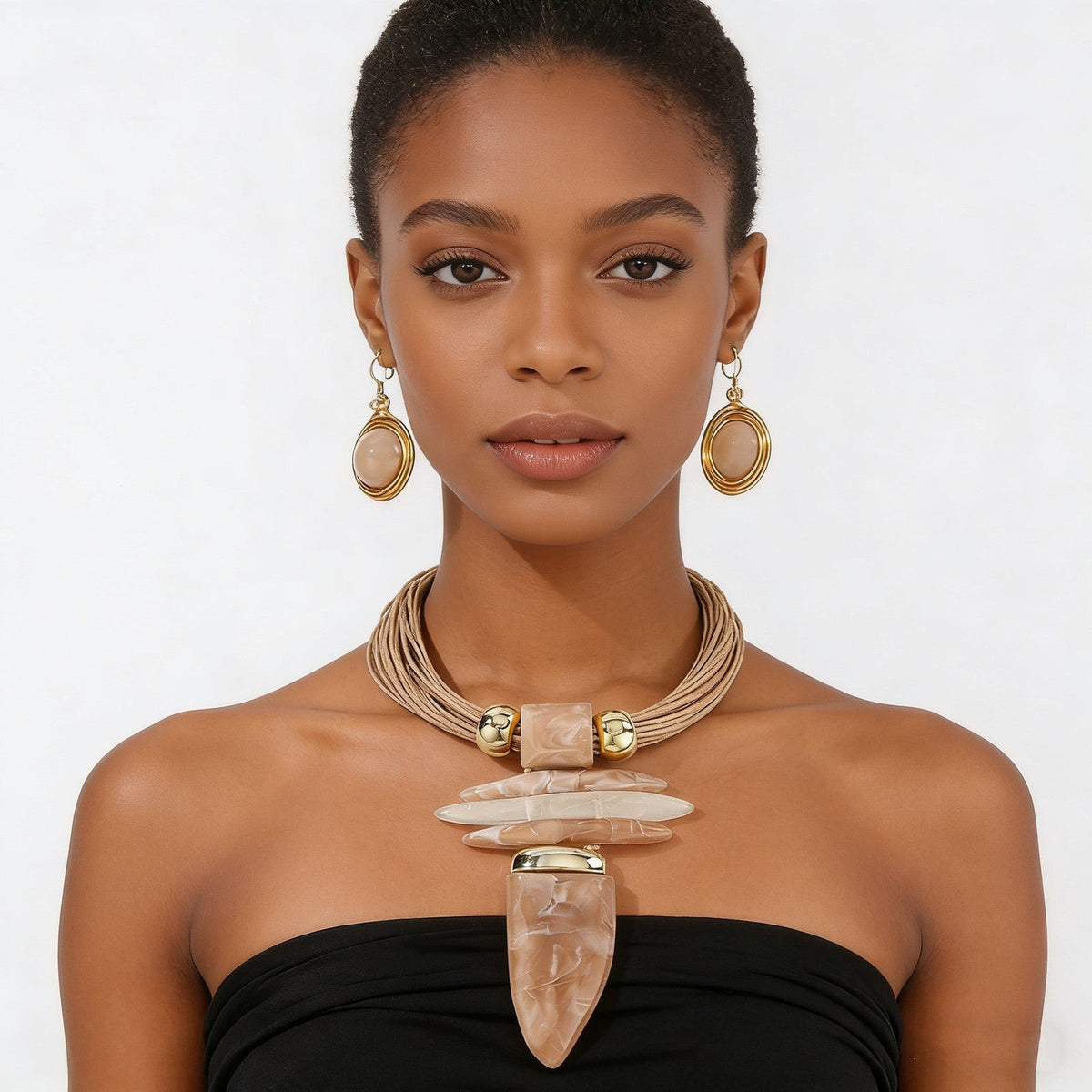 Turquoise Horn Pendant Set