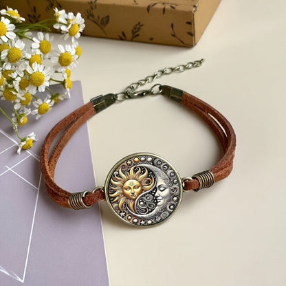 Celestial Sun & Moon Medallion Bracelet
