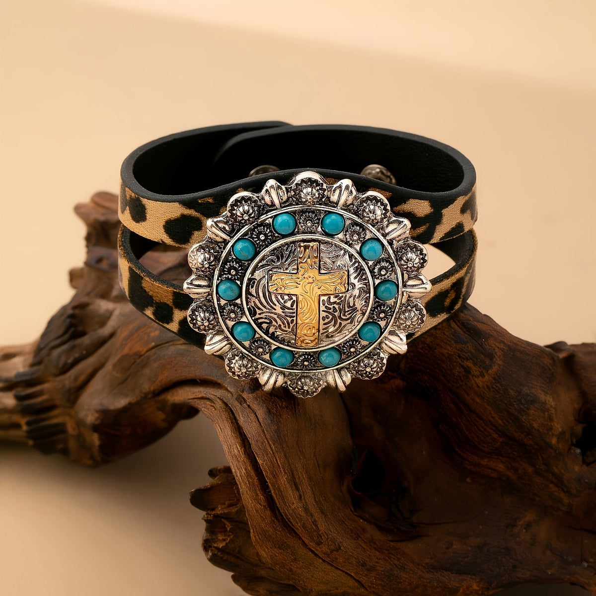 Leopard Cross Statement Bracelet