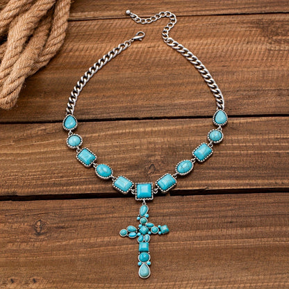 Turquoise Mosaic Cross Necklace