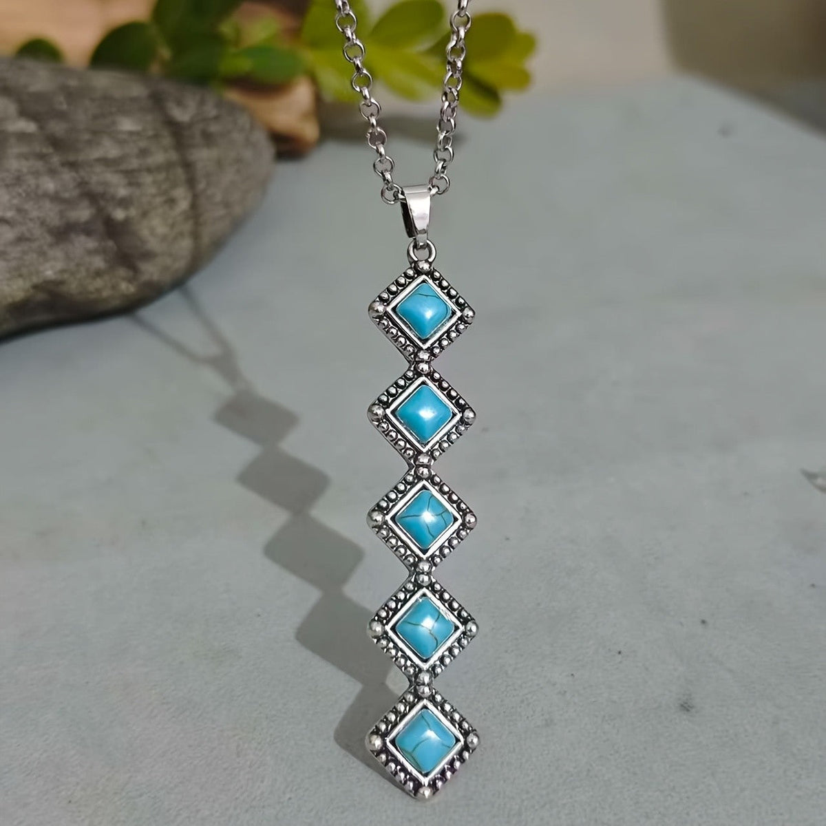 Turquoise Diamond Drop Necklace