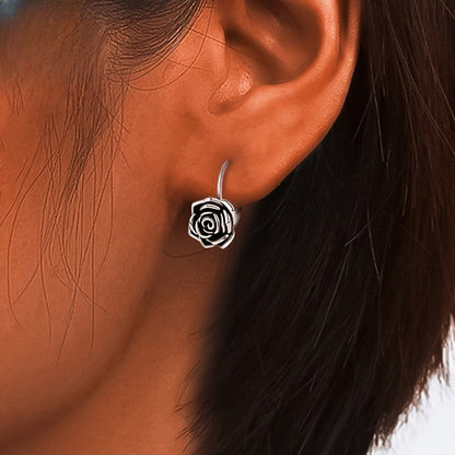 Rose Carved Hoop Earrings