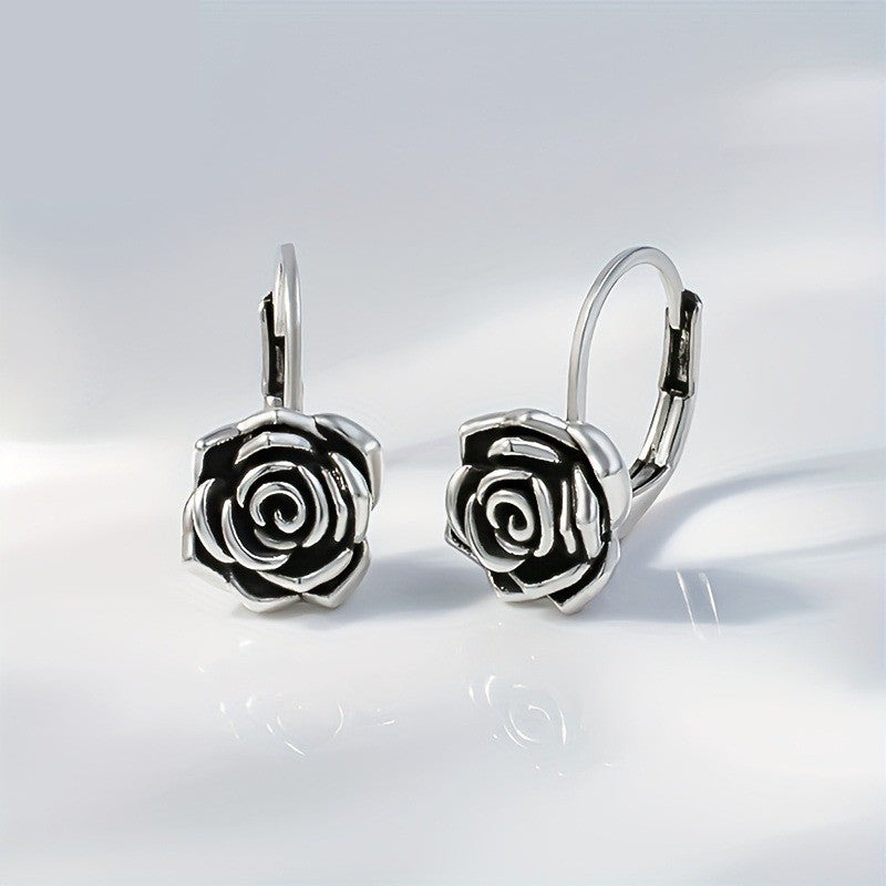 Rose Carved Hoop Earrings