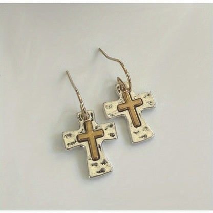 Hammered Cross Drop Earrings