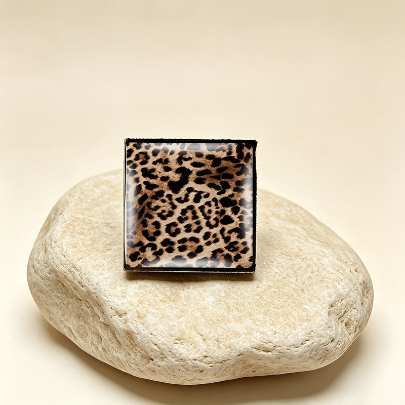 Leopard Glass Dome Square Ring