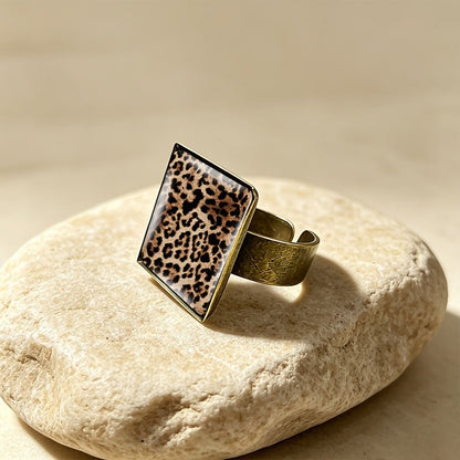 Leopard Glass Dome Square Ring