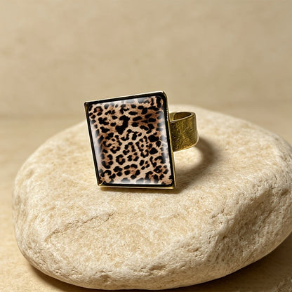 Leopard Glass Dome Square Ring