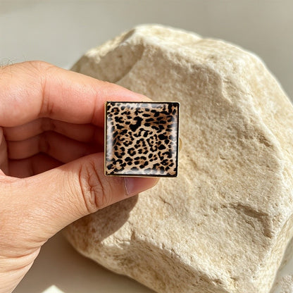 Leopard Glass Dome Square Ring