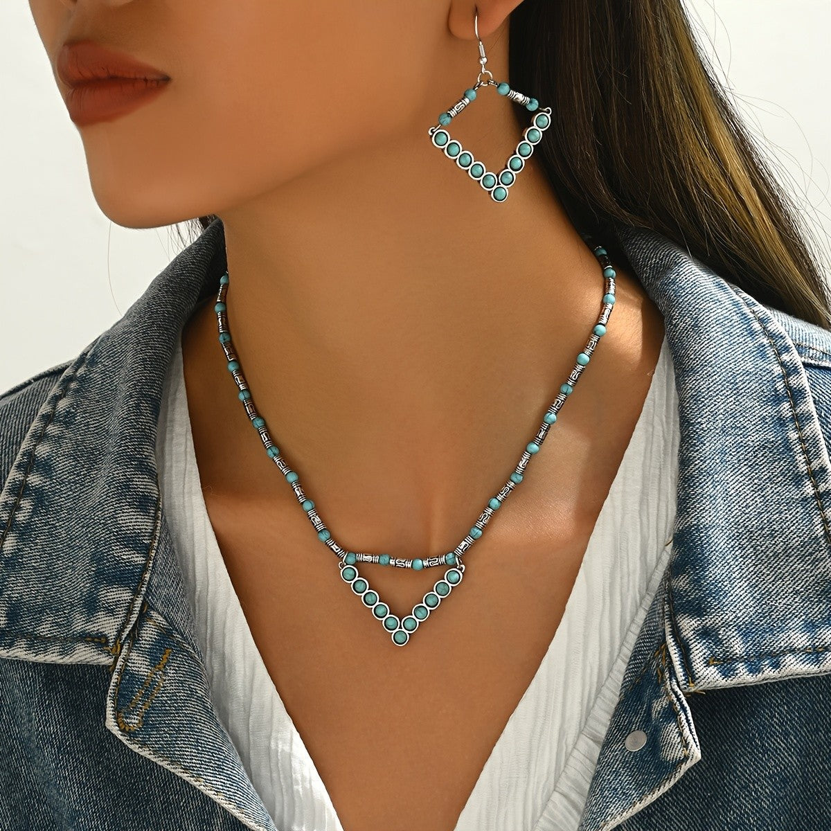 Turquoise V-Shape Necklace & Earring Set