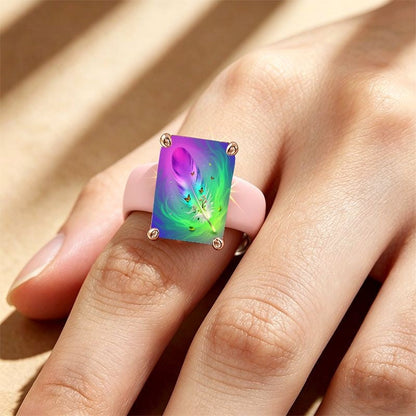 Gradient Feather Square Ring