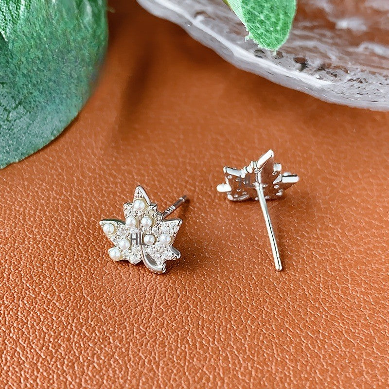 Crystal Maple Leaf Stud Earrings