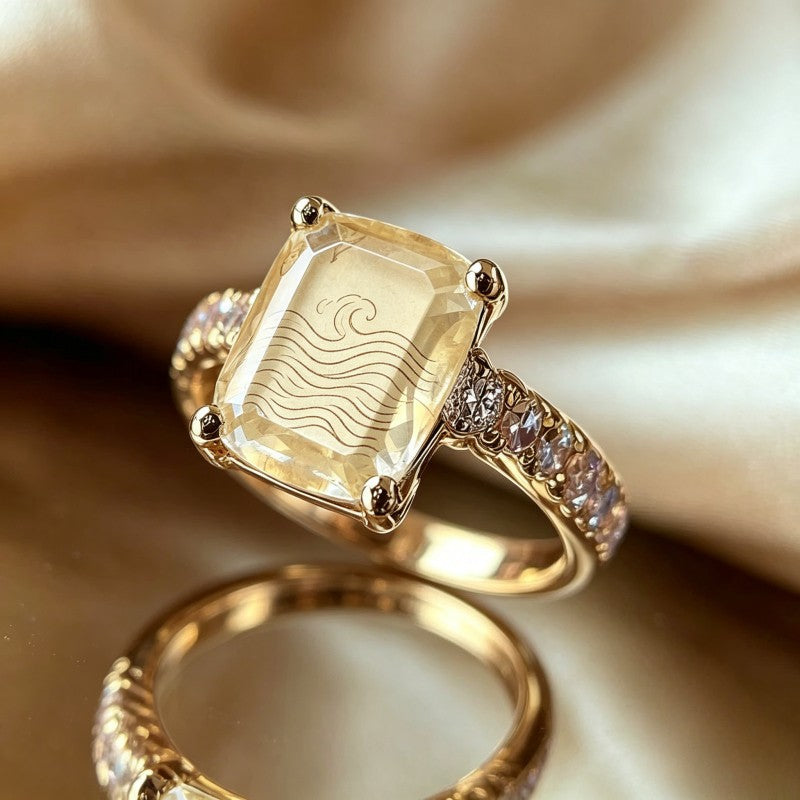 Ocean Wave Emerald Cut Ring