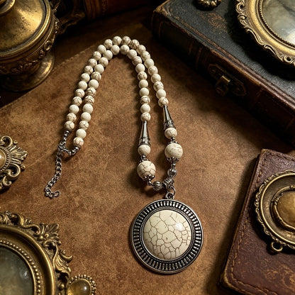 Natural Stone Round Pendant Necklace