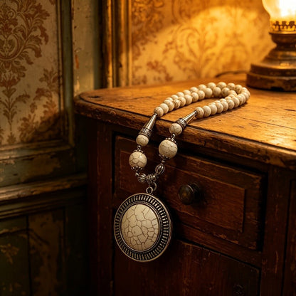 Natural Stone Round Pendant Necklace