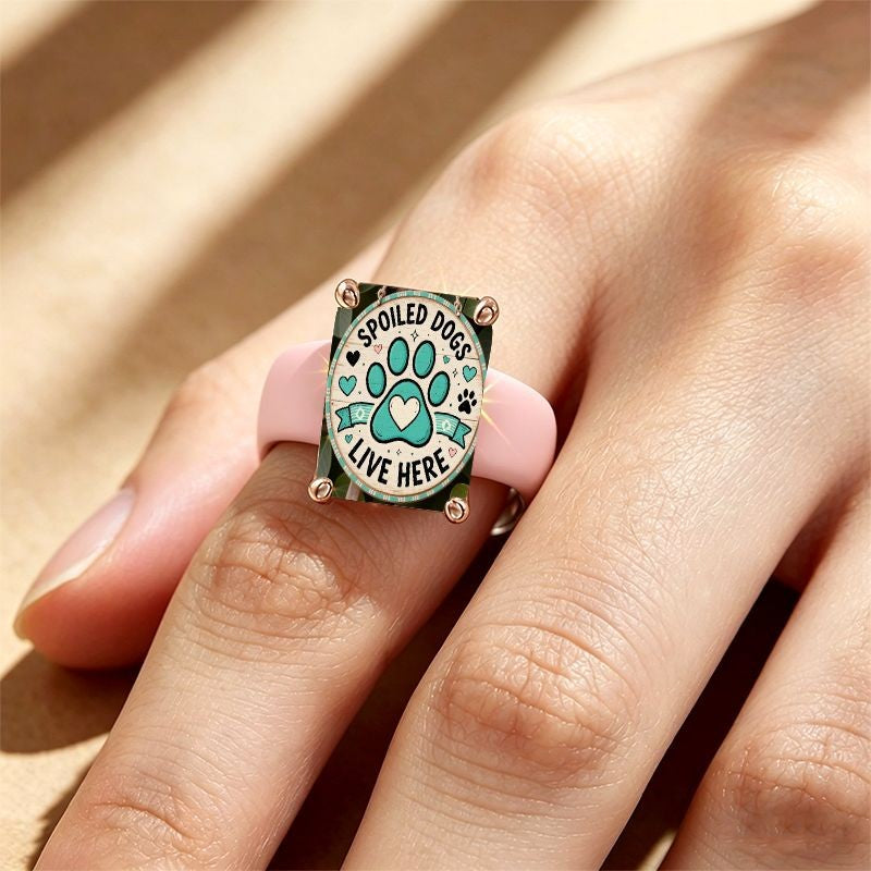 Teal Paw Print Square Ring