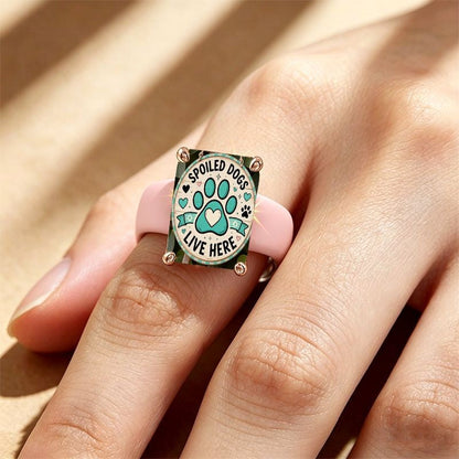 Teal Paw Print Square Ring
