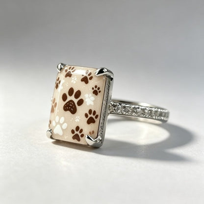 Cream Paw Print Square Ring
