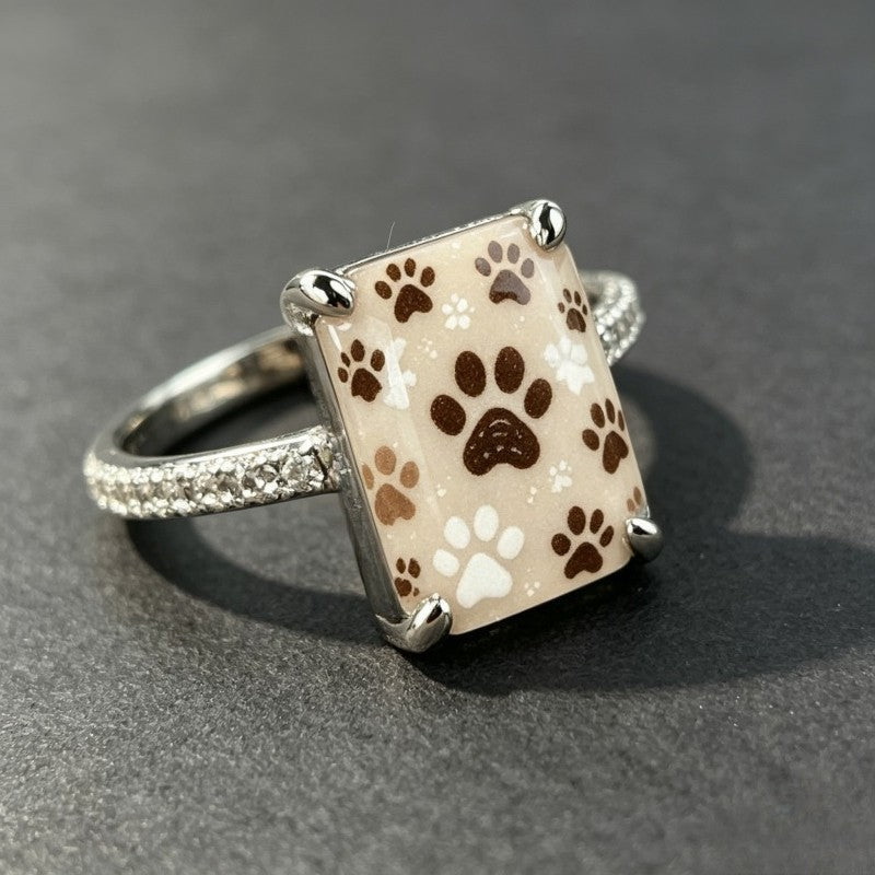 Cream Paw Print Square Ring