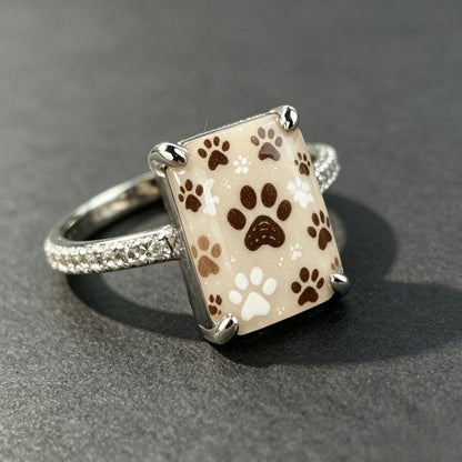 Cream Paw Print Square Ring