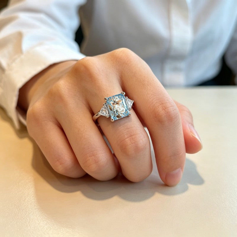 Blue Magnolia Square Ring