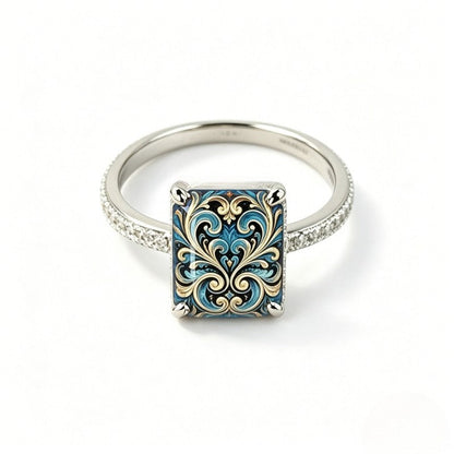 Blue Scroll Square Ring