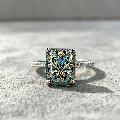 Blue Scroll Square Ring