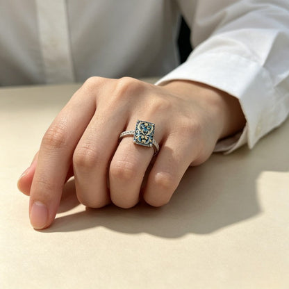 Blue Scroll Square Ring