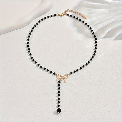 Black Bead Bow Necklace