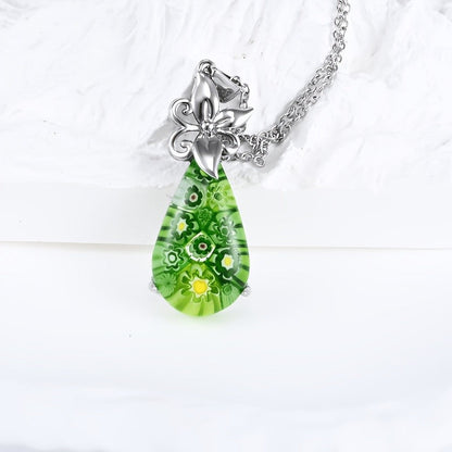 Blue Floral Glass Teardrop Pendant