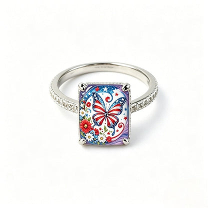 Zircon Patriotic Butterfly Square Ring