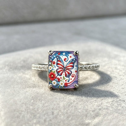 Zircon Patriotic Butterfly Square Ring