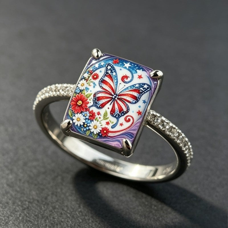 Zircon Patriotic Butterfly Square Ring