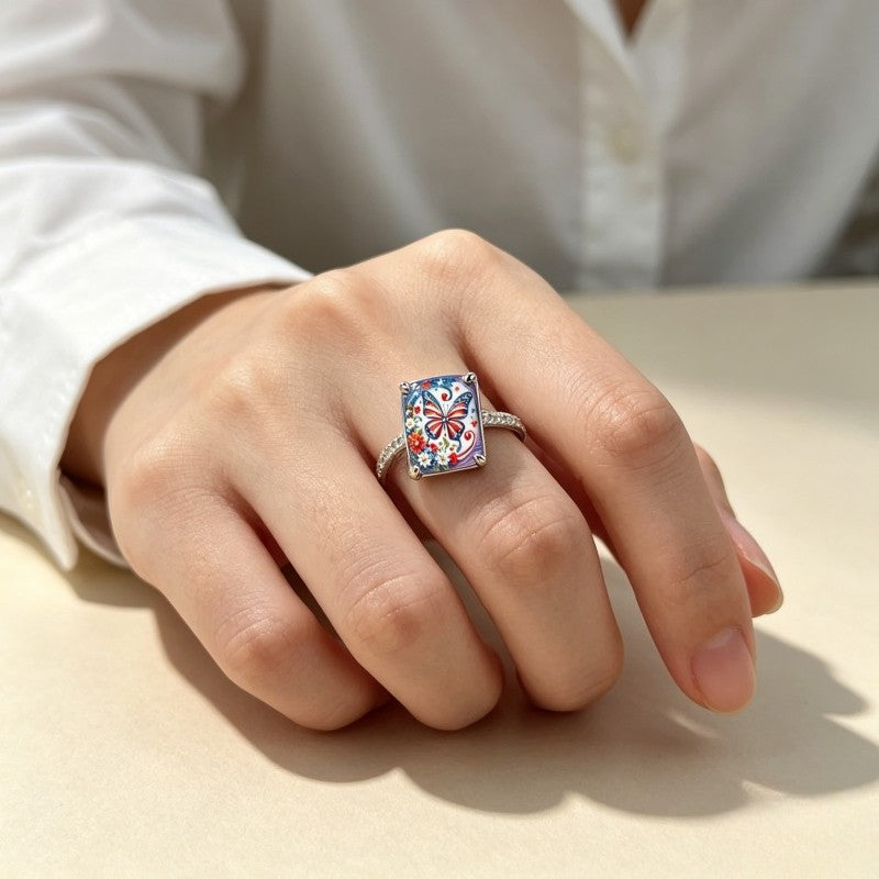 Zircon Patriotic Butterfly Square Ring