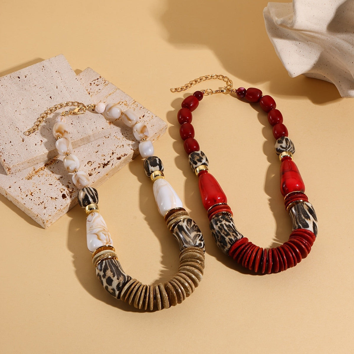 Red & Leopard Print Statement Necklace