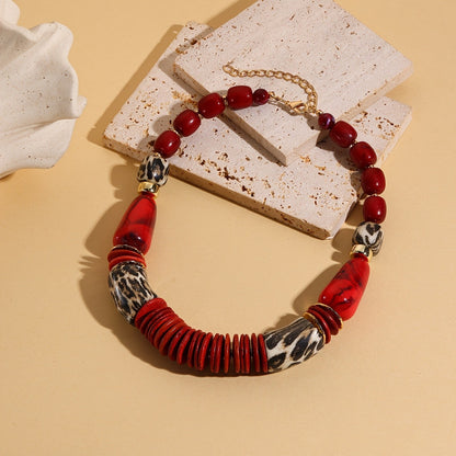 Red & Leopard Print Statement Necklace