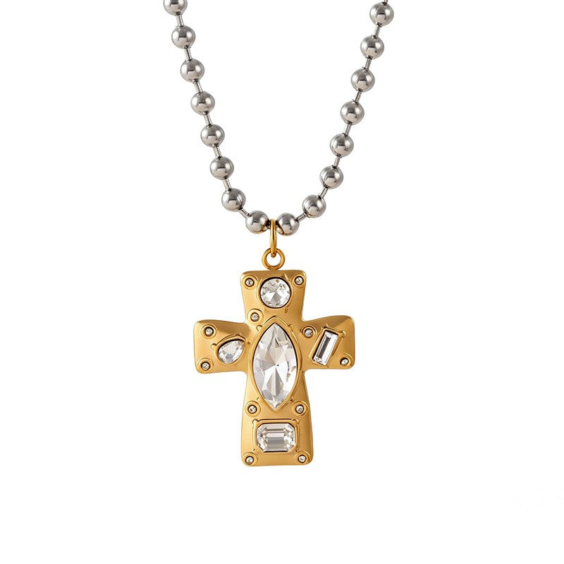 Mixed-Cut Crystal Cross Necklace