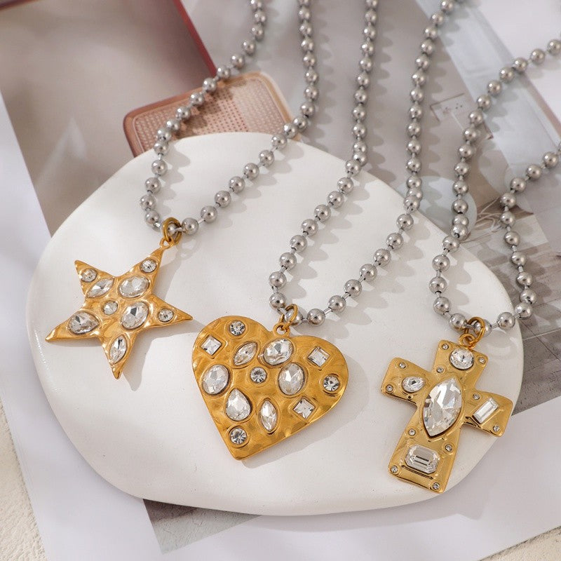 Mixed-Cut Crystal Cross Necklace