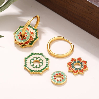 Mint Enamel Medallion Hoop Earrings