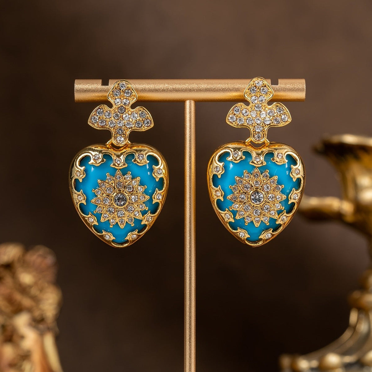 Blue Enamel Floral Heart Necklace