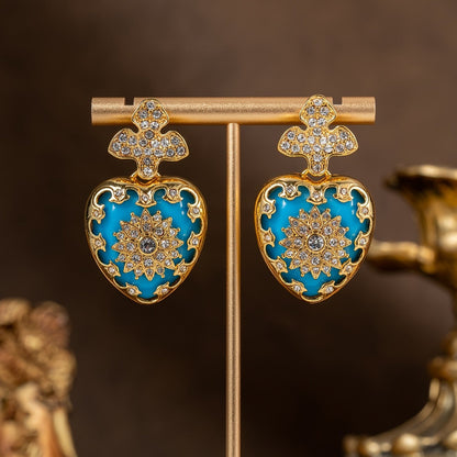 Blue Enamel Floral Heart Necklace