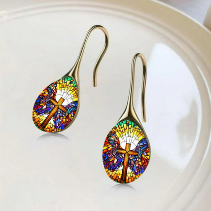 Stained Glass Cross Drop Earrings