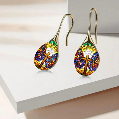 Stained Glass Cross Drop Earrings